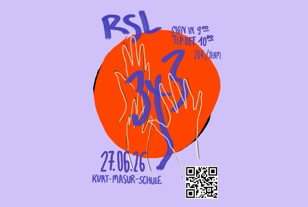 Flyer 3x3 Turnier 27.06.2026 Kurt-Masur-Schule inkl. QR-Code